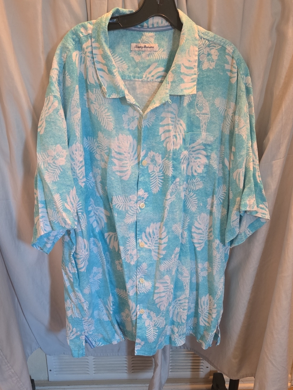 Tommy Bahama Aqua & White Tropical Leaf Camp Shirt
